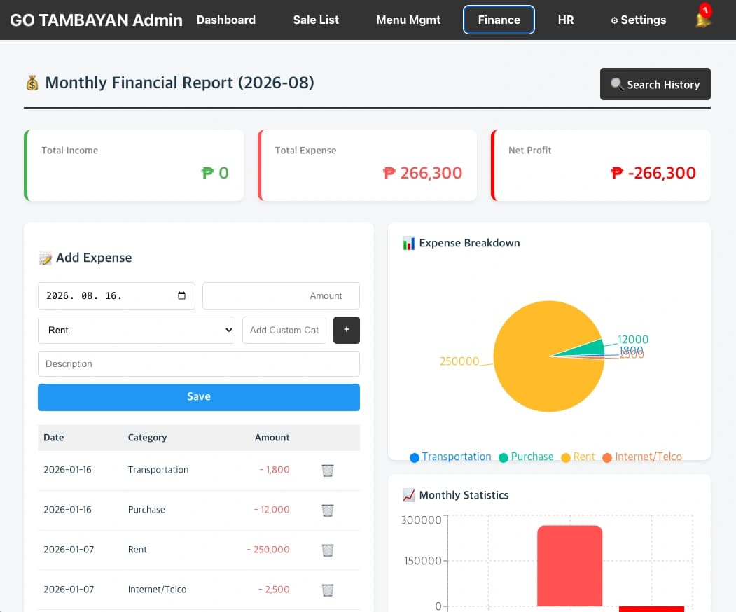 Table Order & Pay — finance management interface