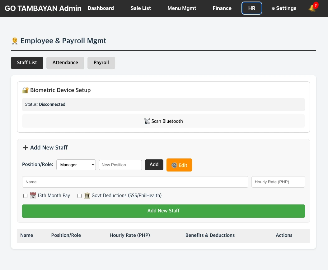 Table Order & Pay — HR and workforce management interface
